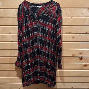 Maurices Black and Red Plaid Button-Front Tunic Dress